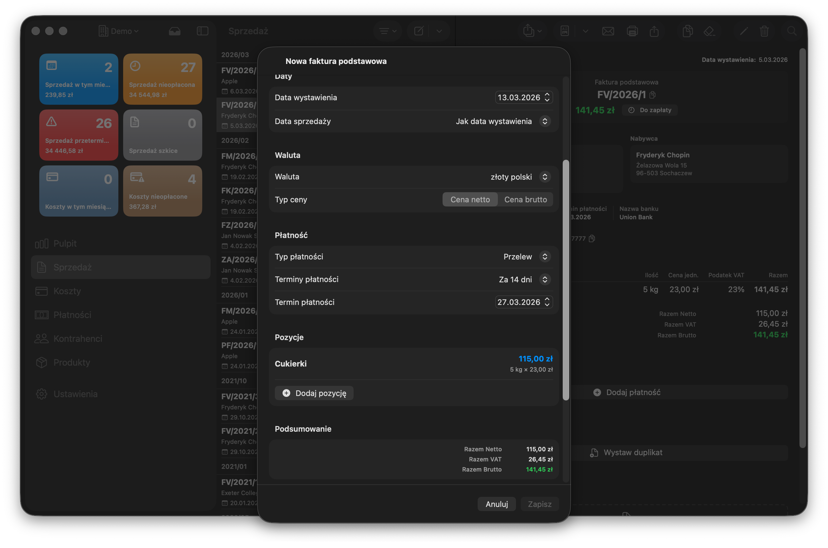 Editing an invoice on Mac